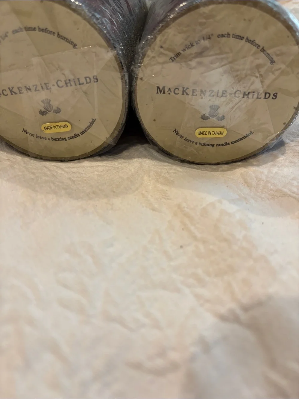 Lot of Two NEW MacKenzie-Childs Tartan Pillar Candles